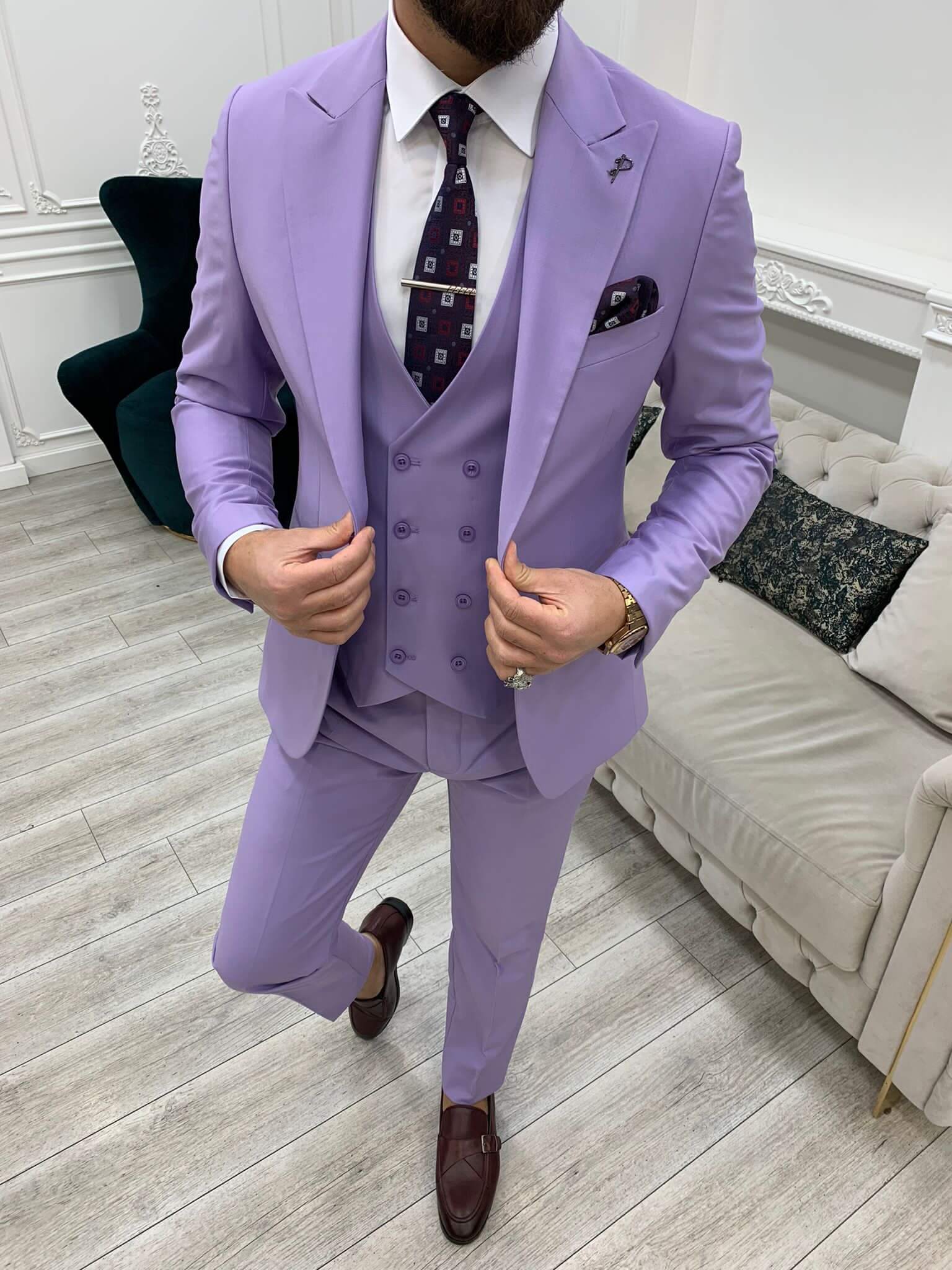 Purple Slim Fit Suit, Bold Formal Attire for Men
