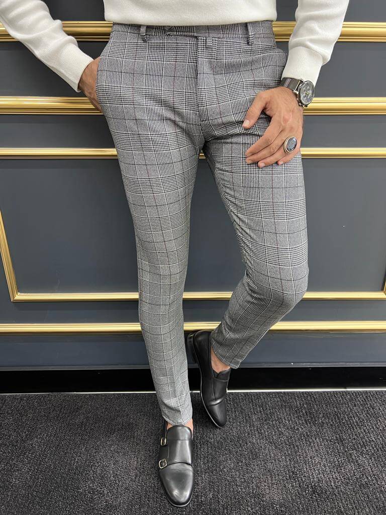 Pantalon Gris Coupe Slim a Rayures