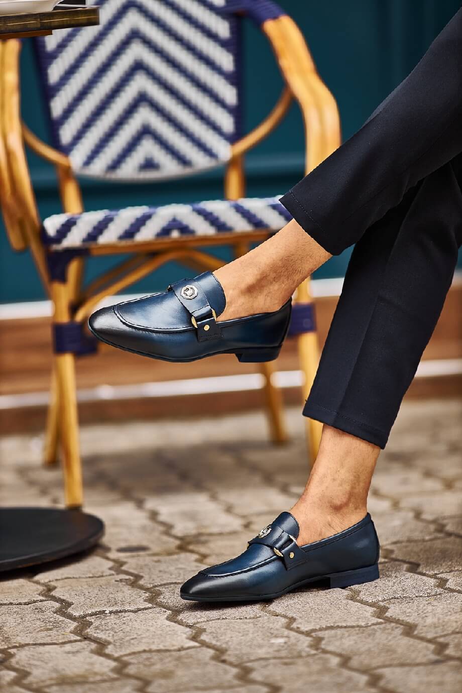 Navy Blue Buckled Loafers