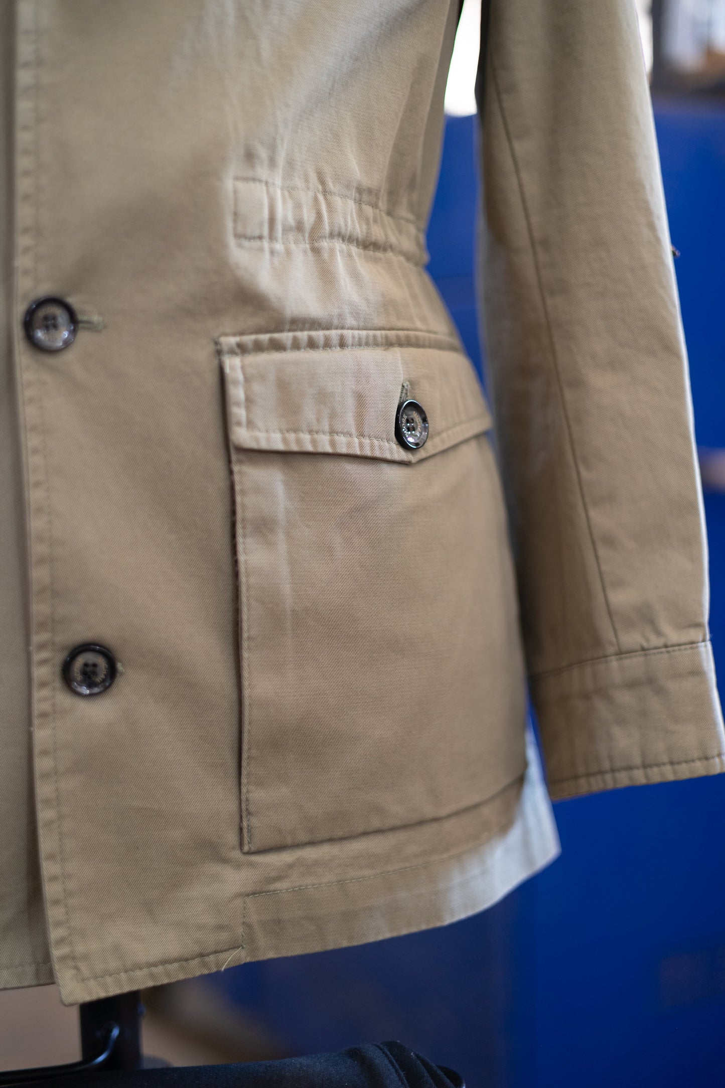 Men’s Beige Field Jacket in cotton-polyester blend, offering style and comfort for fall and winter wear.