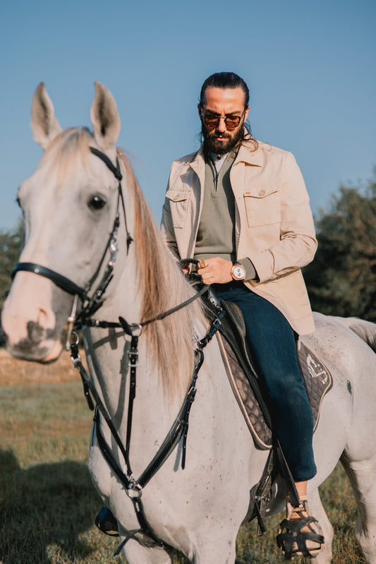 Wide Collar Beige Trench Coat in beige, crafted from a cotton and polyester blend with a classic design for formal and casual wear.