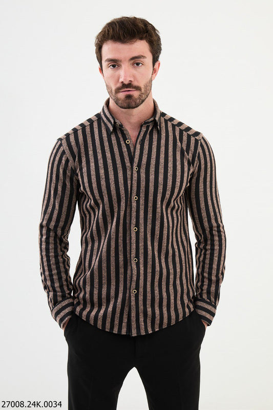 Black-Beige Striped Men's Shirt.