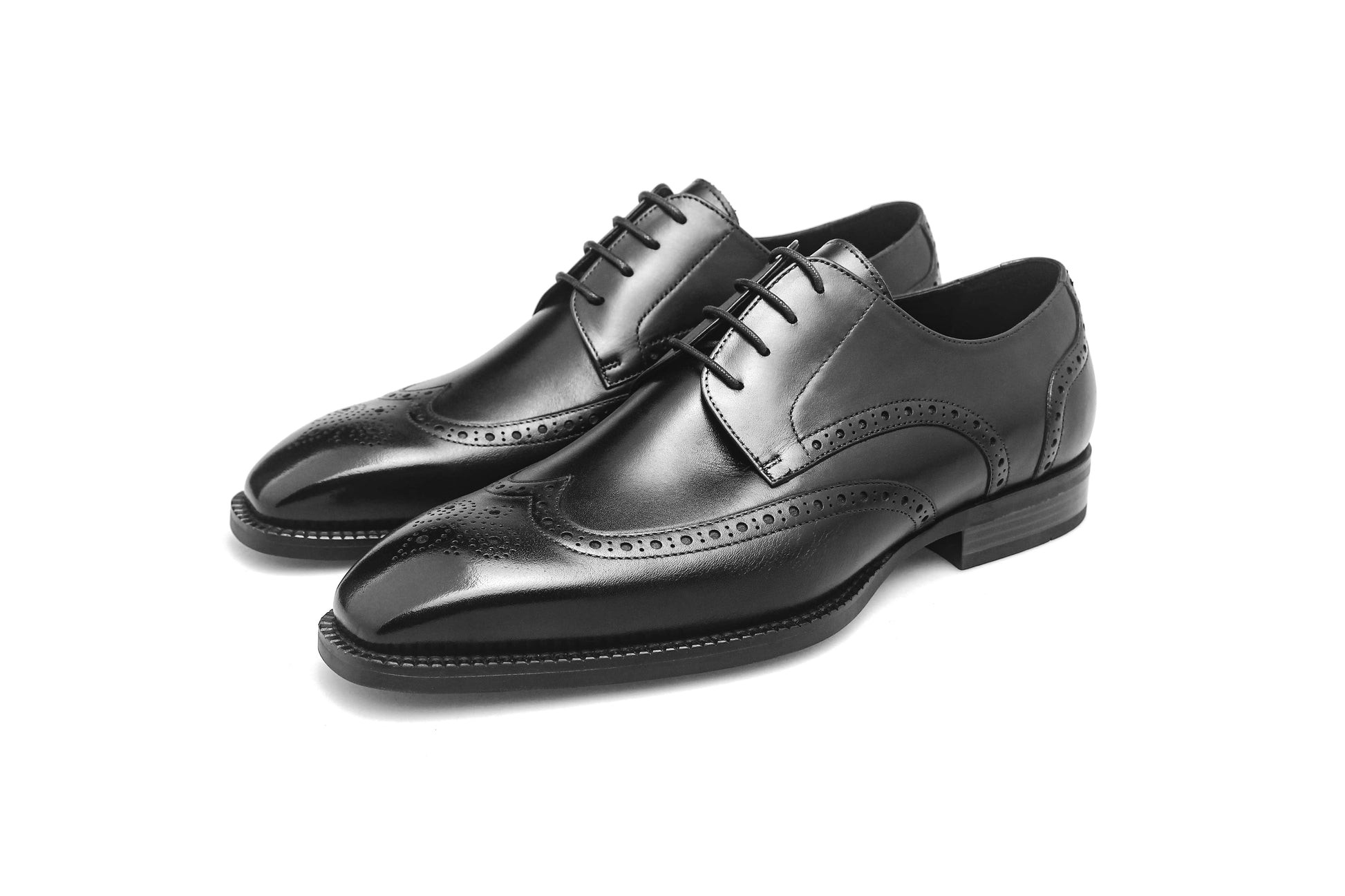 Black Elegance Brogue Derby with premium leather finish and intricate brogue detailing, tailored for the modern gentleman.