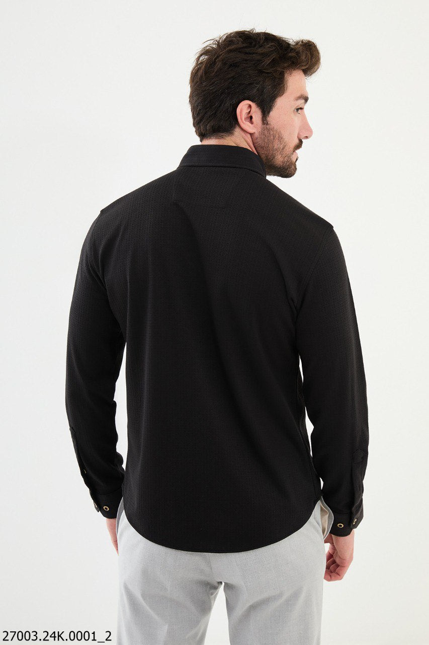 Black Geometric Textured Men's Shirt.