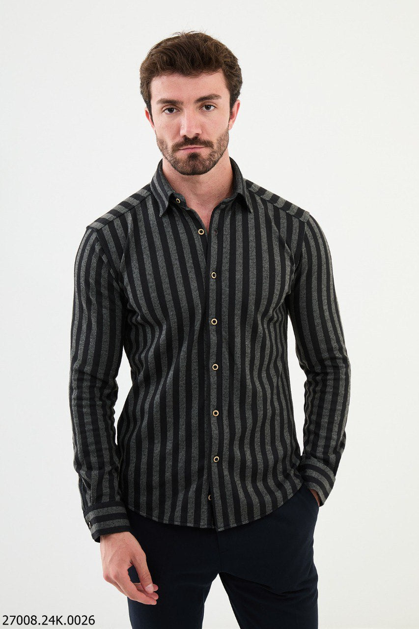 Black - Gray Striped Men's Shirt.