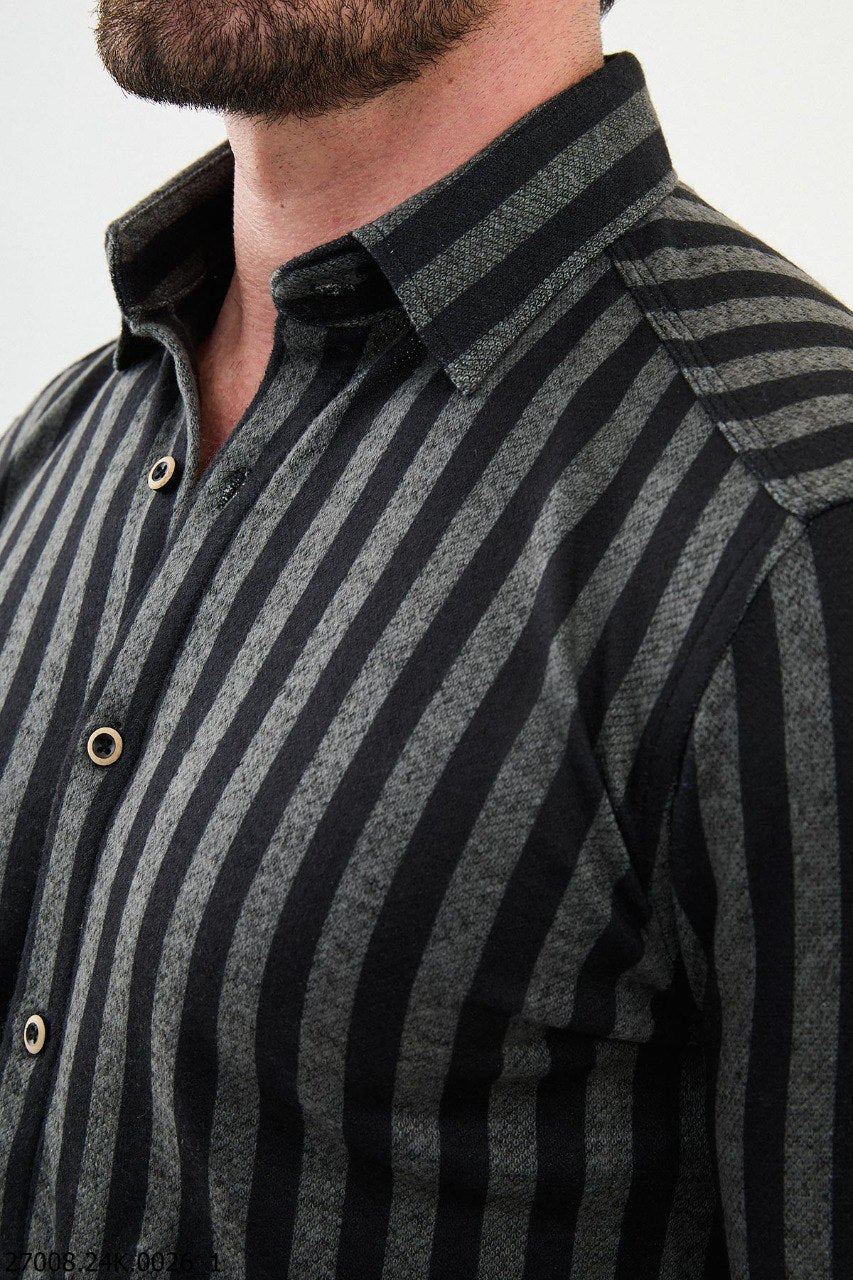 Black - Gray Striped Men's Shirt.