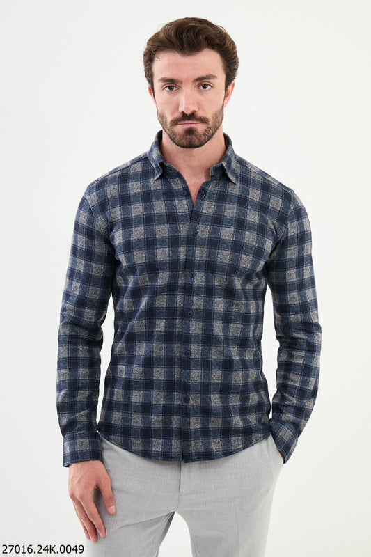 Blue-Gray Plaid Shirt.