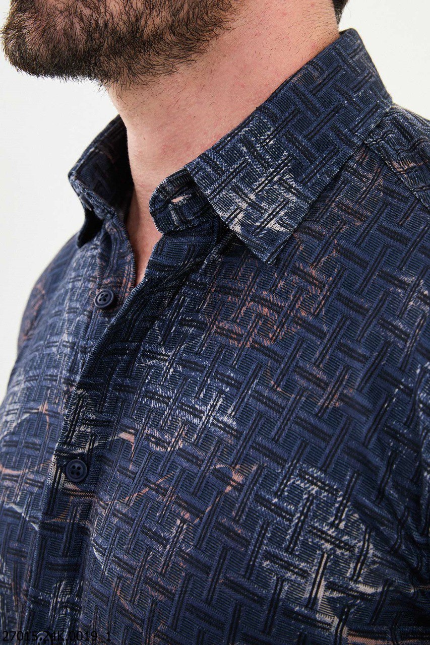 Blue-White Patterned Textured Shirt.