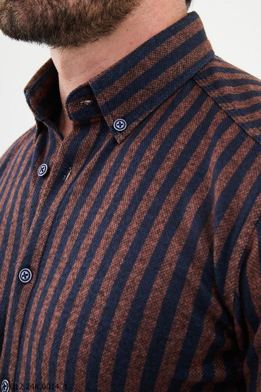 Brown-Navy Blue Striped Casual Shirt.