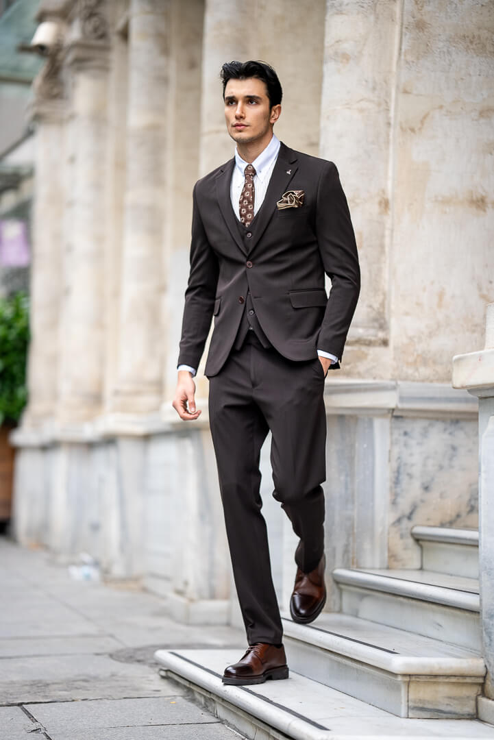 Brown Double-Breasted Men's Suit.