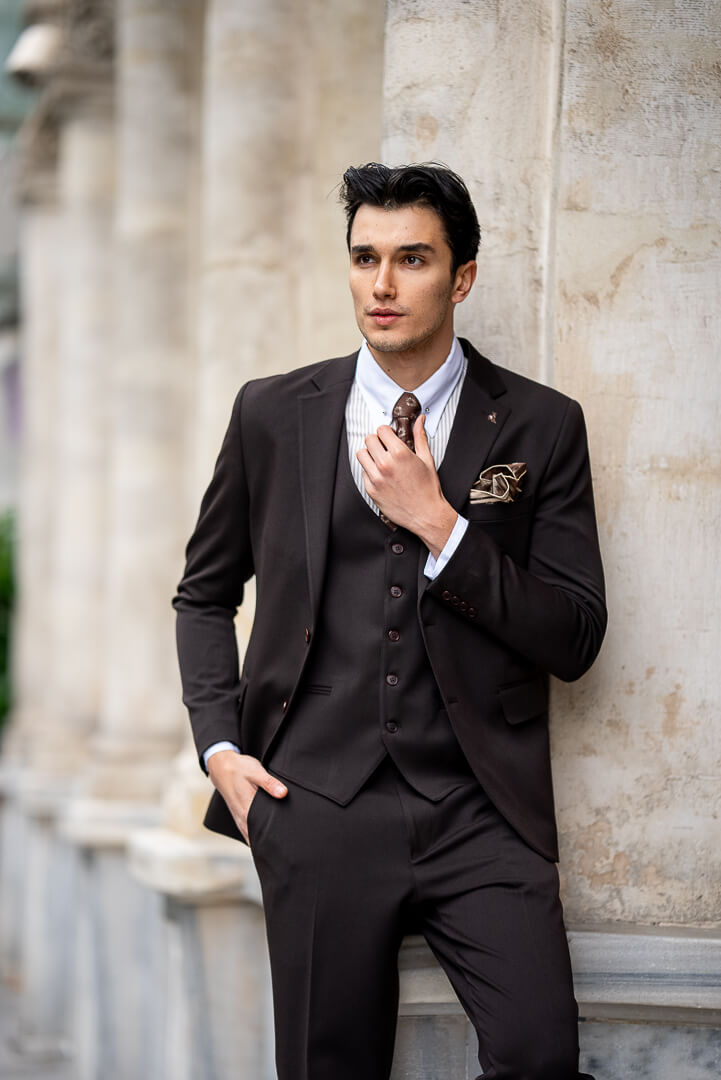 Brown Double-Breasted Men's Suit.