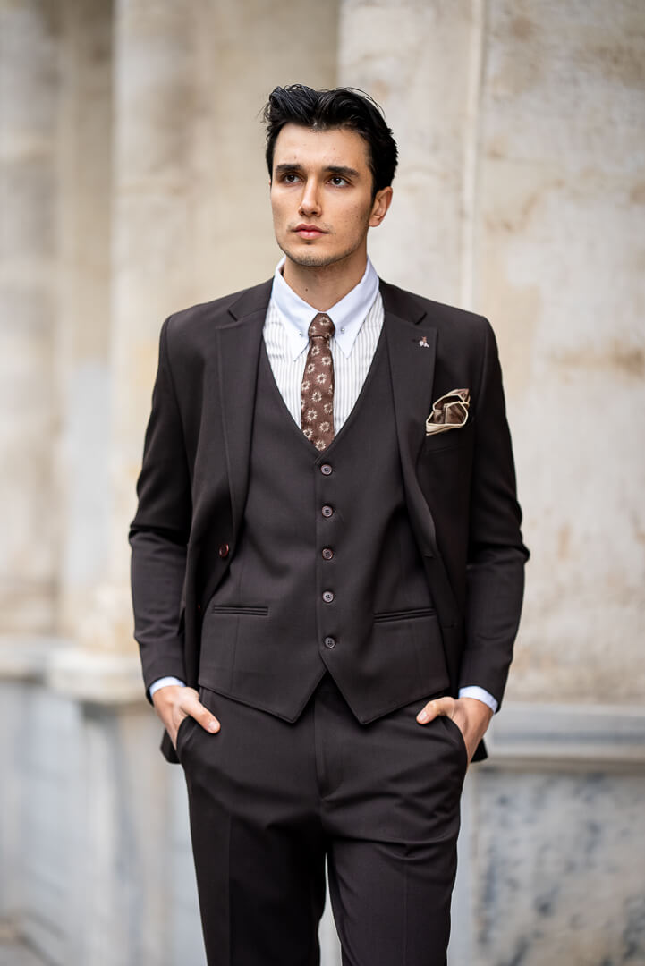 Brown Double-Breasted Men's Suit.