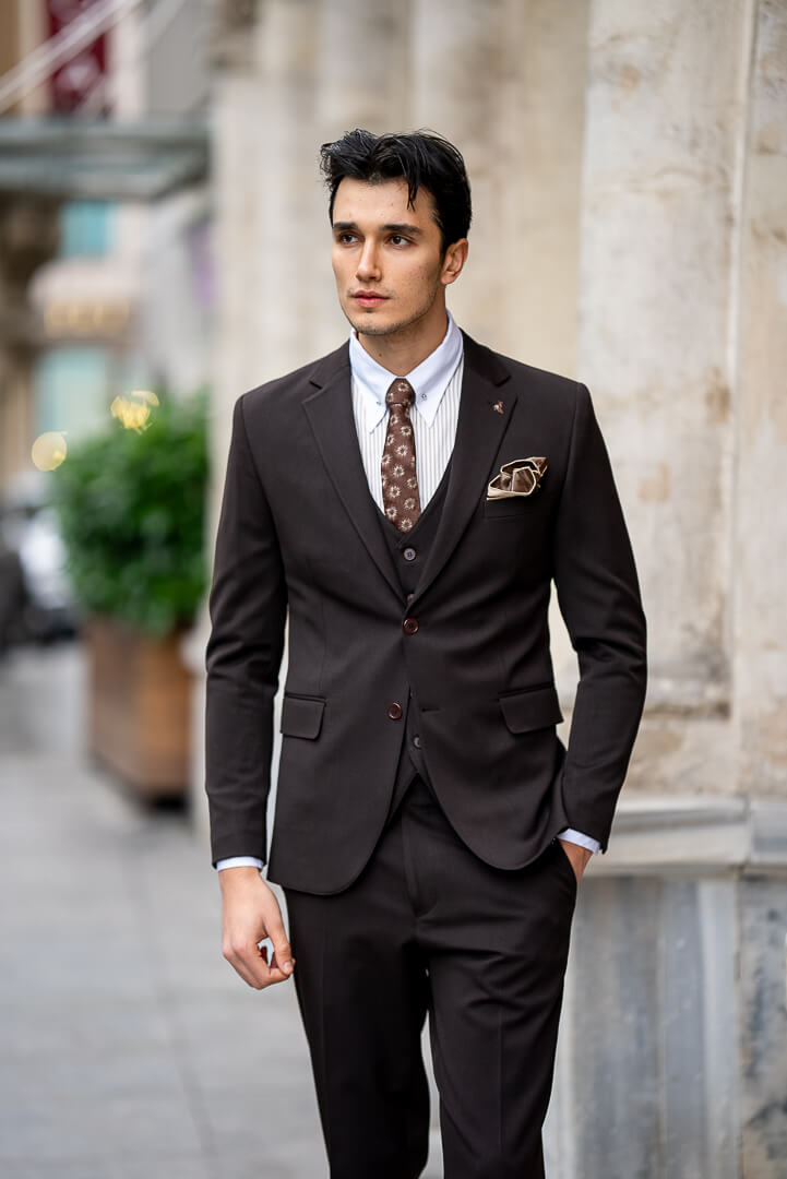 Brown Double-Breasted Men's Suit.