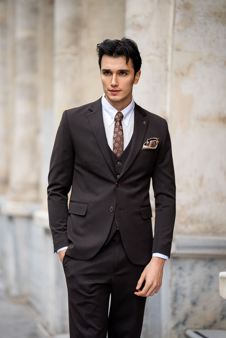 Brown Double-Breasted Men's Suit.