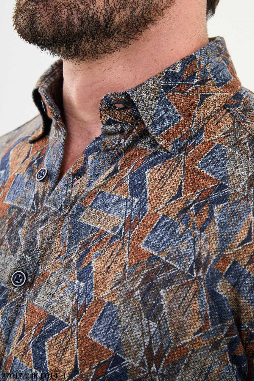 Camel Blue Geometric Print Shirt.