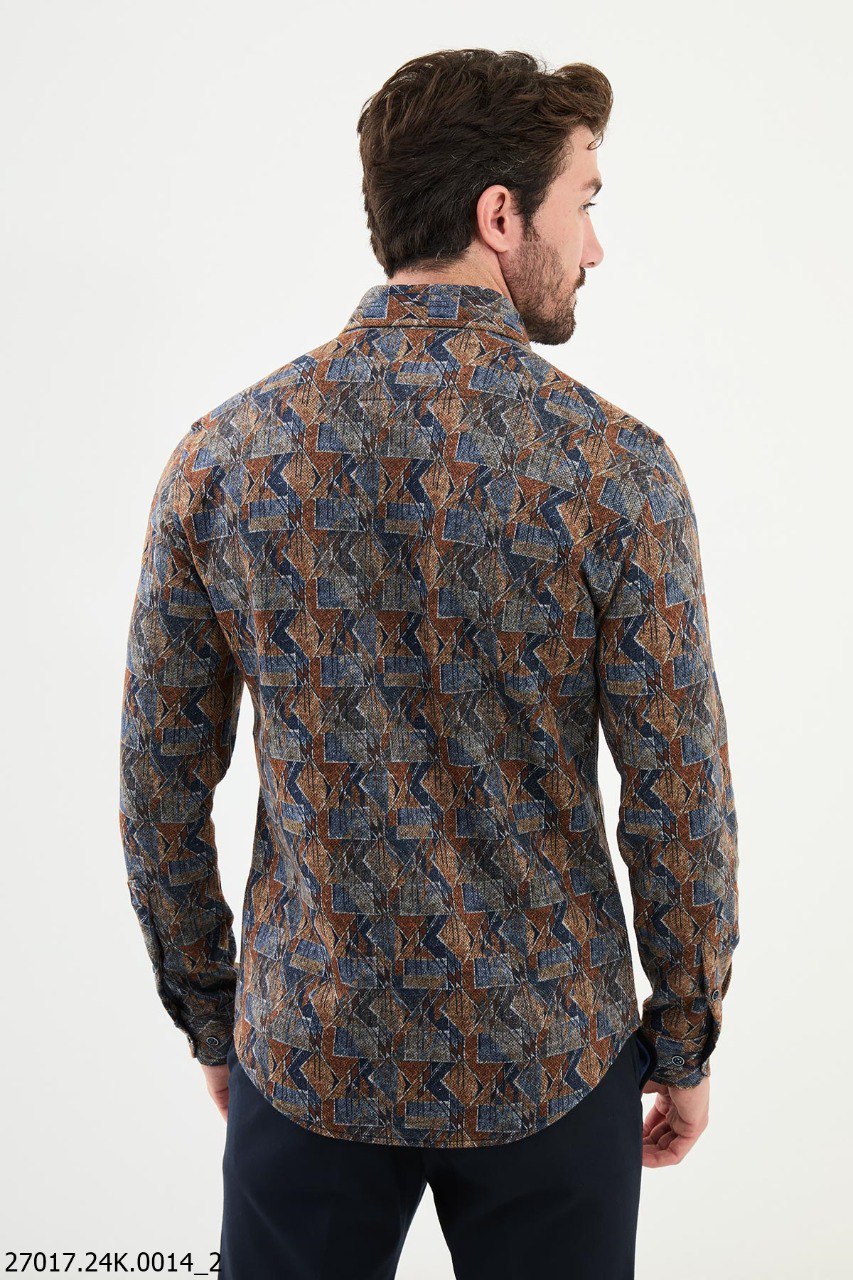 Camel Blue Geometric Print Shirt.