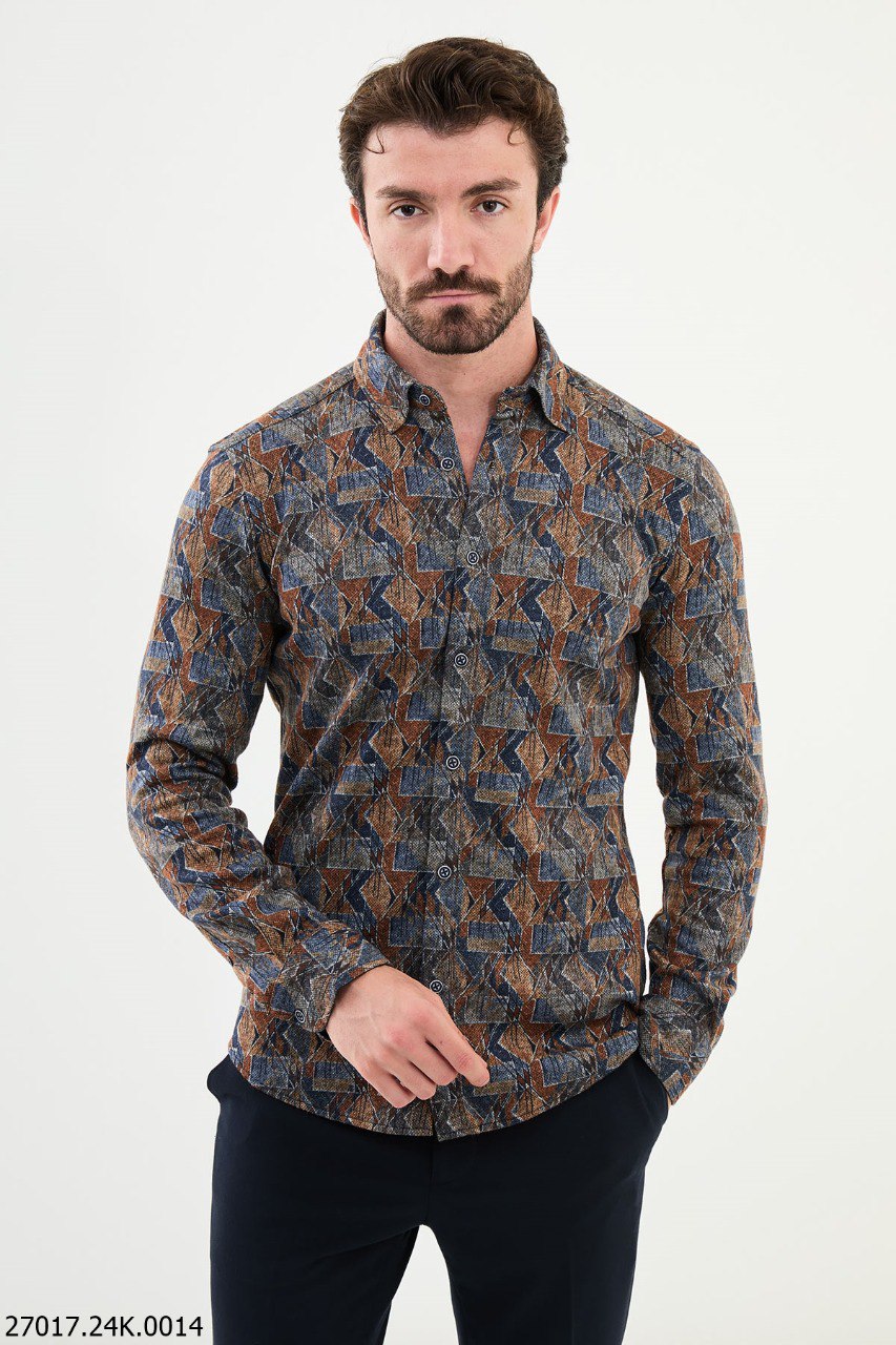 Camel Blue Geometric Print Shirt.