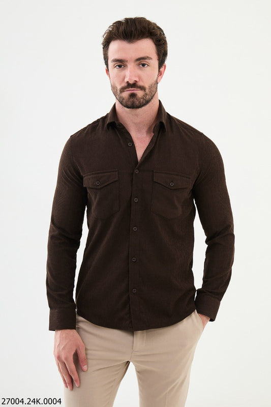 Chocolate Brown Corduroy Men's Shirt.