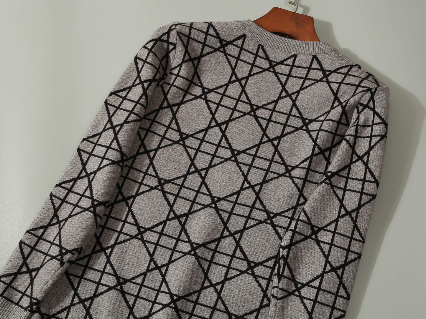 Christian Dior Style Geometric Pattern Sweater in Taupe