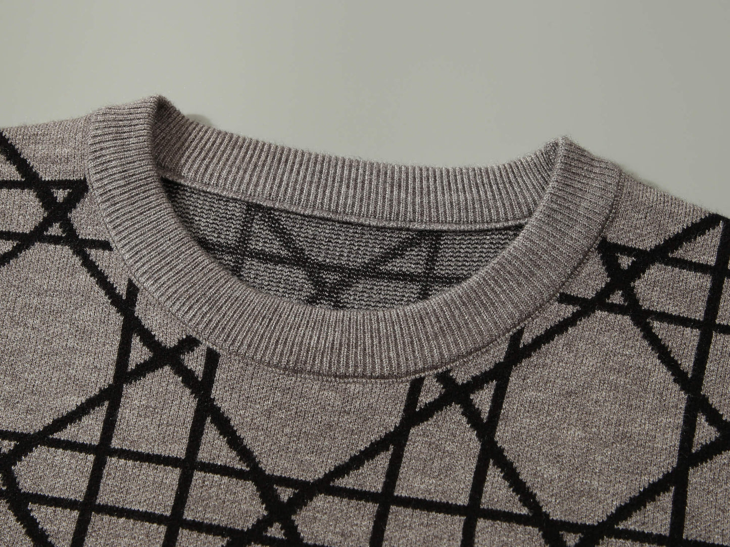 Christian Dior Style Geometric Pattern Sweater in Taupe