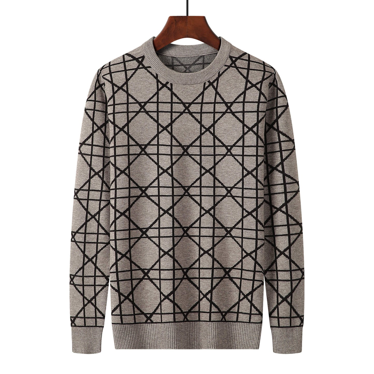 Christian Dior Style Geometric Pattern Sweater in Taupe