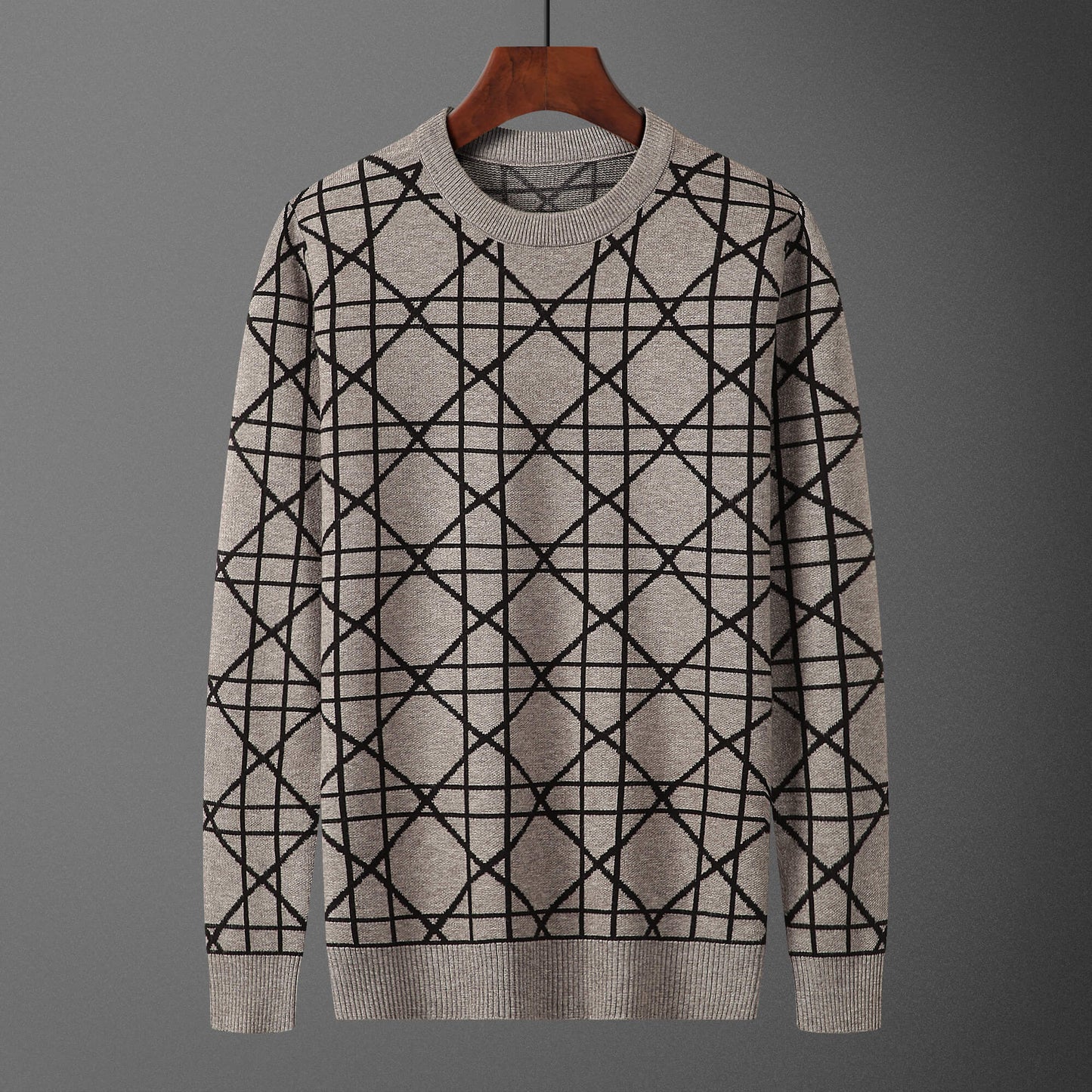 Christian Dior Style Geometric Pattern Sweater in Taupe