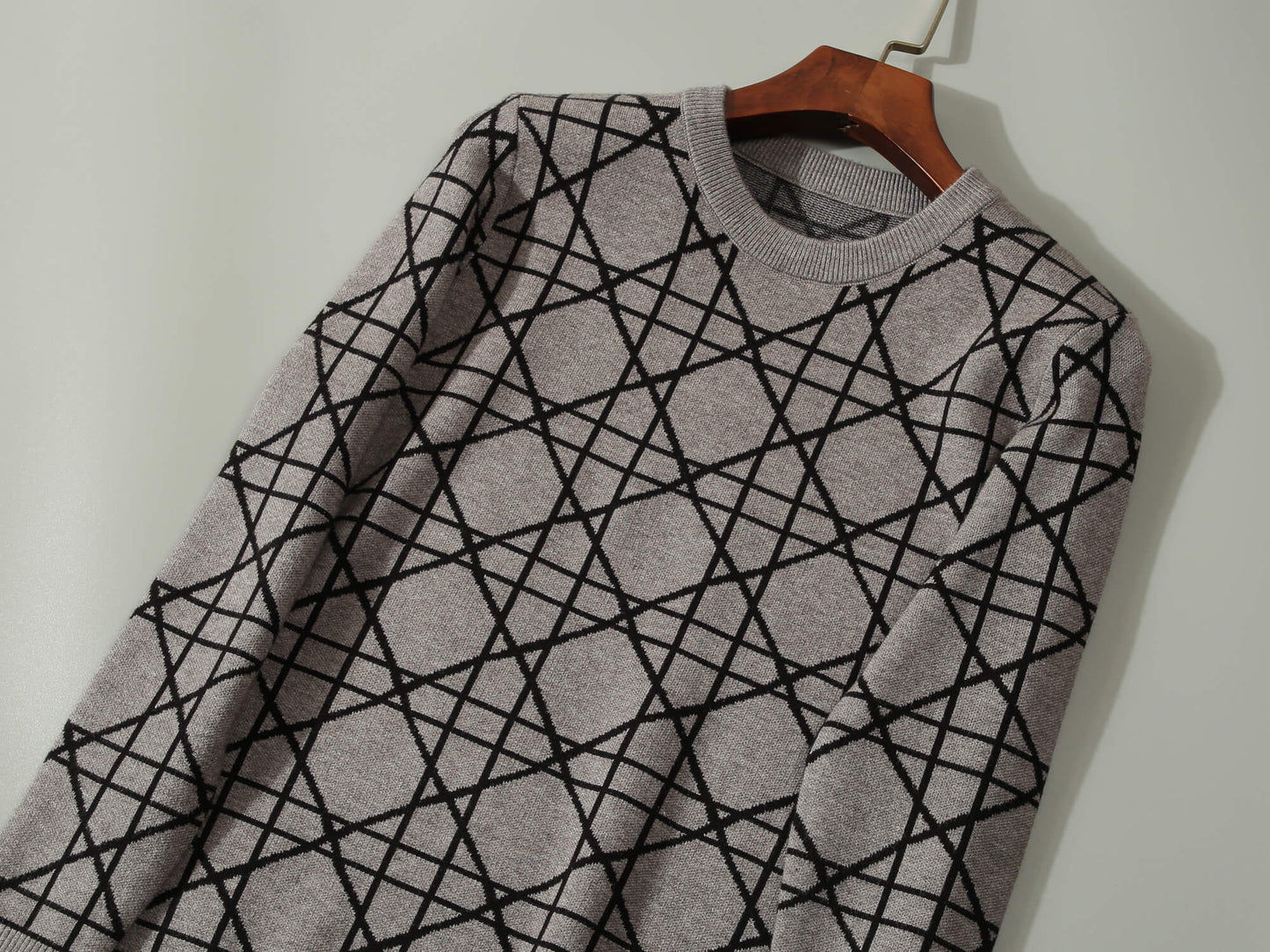 Christian Dior Style Geometric Pattern Sweater in Taupe