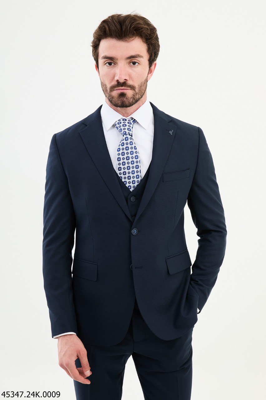 Men's Classic Navy Blue Three-Piece Suit.