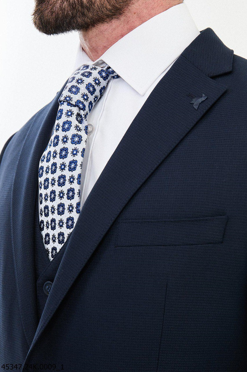 Men's Classic Navy Blue Three-Piece Suit.