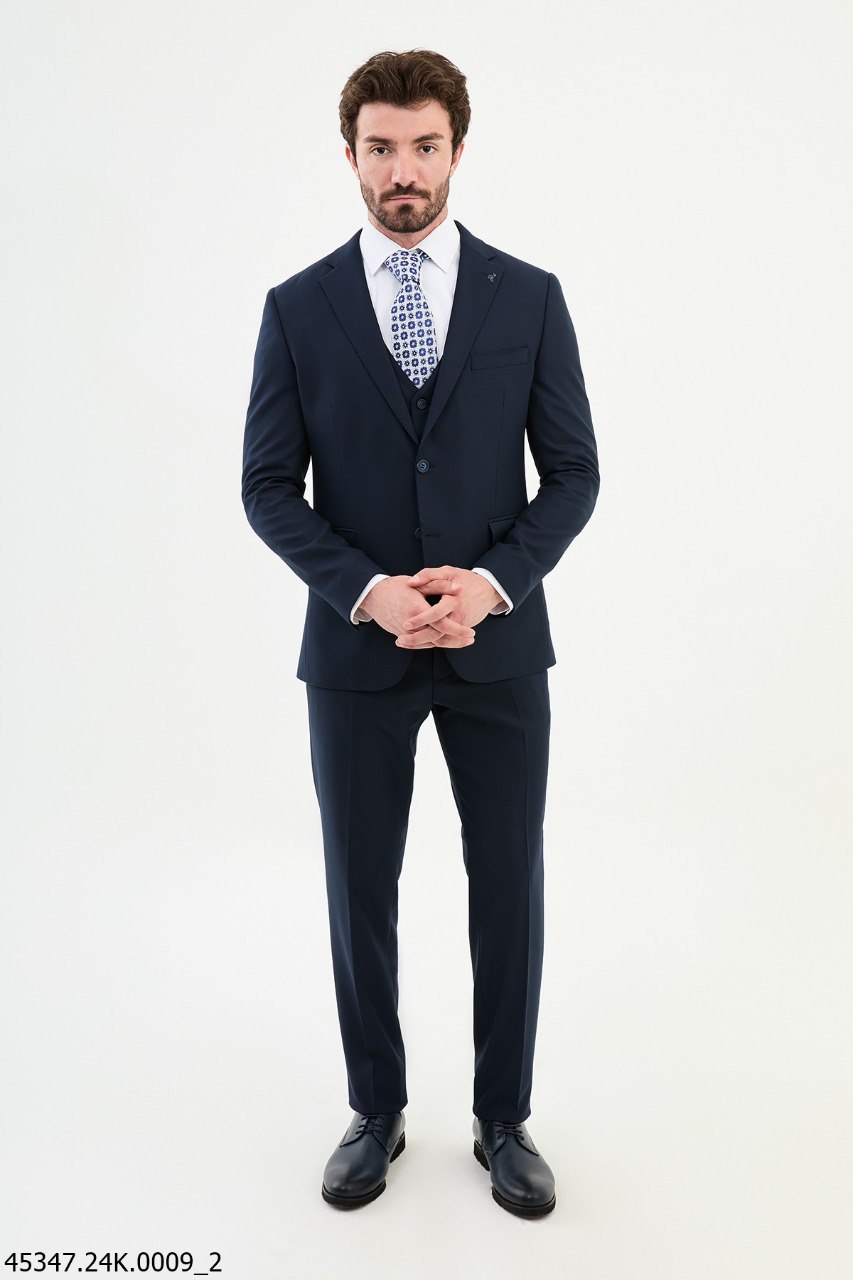 Men's Classic Navy Blue Three-Piece Suit.