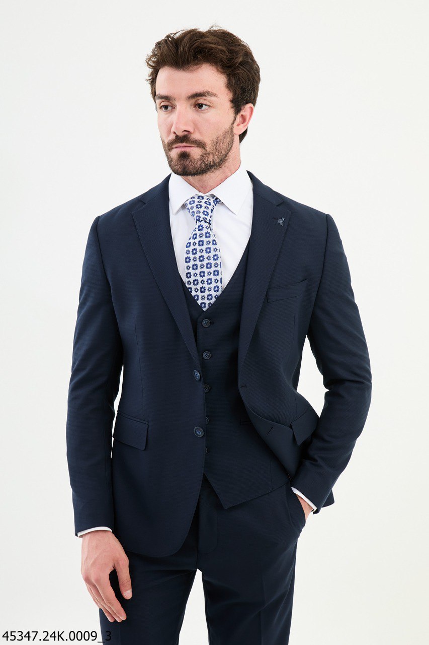 Men's Classic Navy Blue Three-Piece Suit.