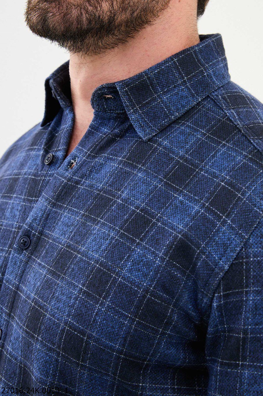 Dark Blue Plaid Men's Shirt.