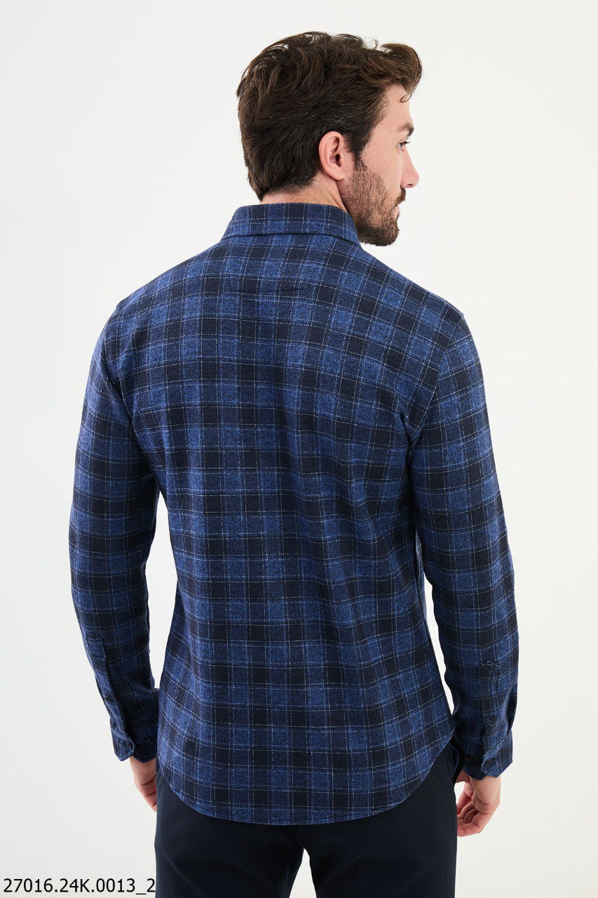 Dark Blue Plaid Men's Shirt.