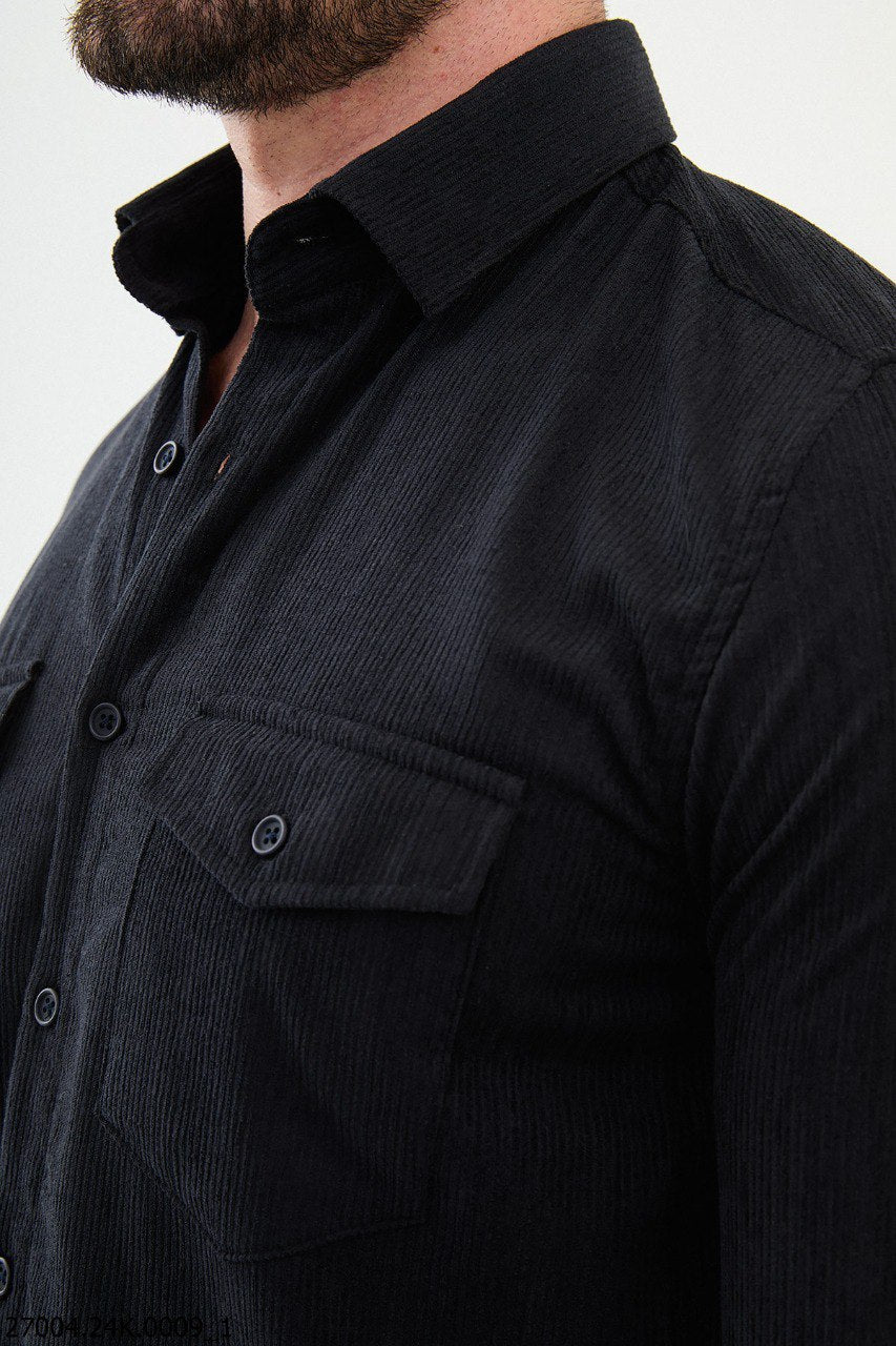 Dark Gray Corduroy Utility Men's Shirt.