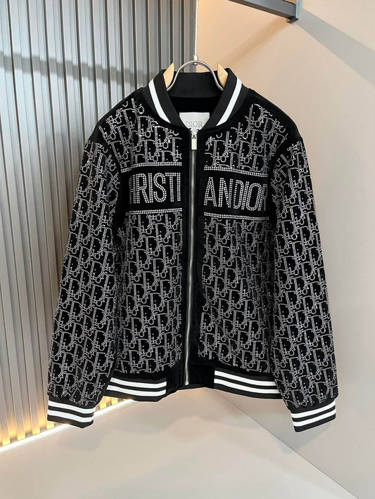 Dior Rhinestone Embroidered Black Bomber Jacket