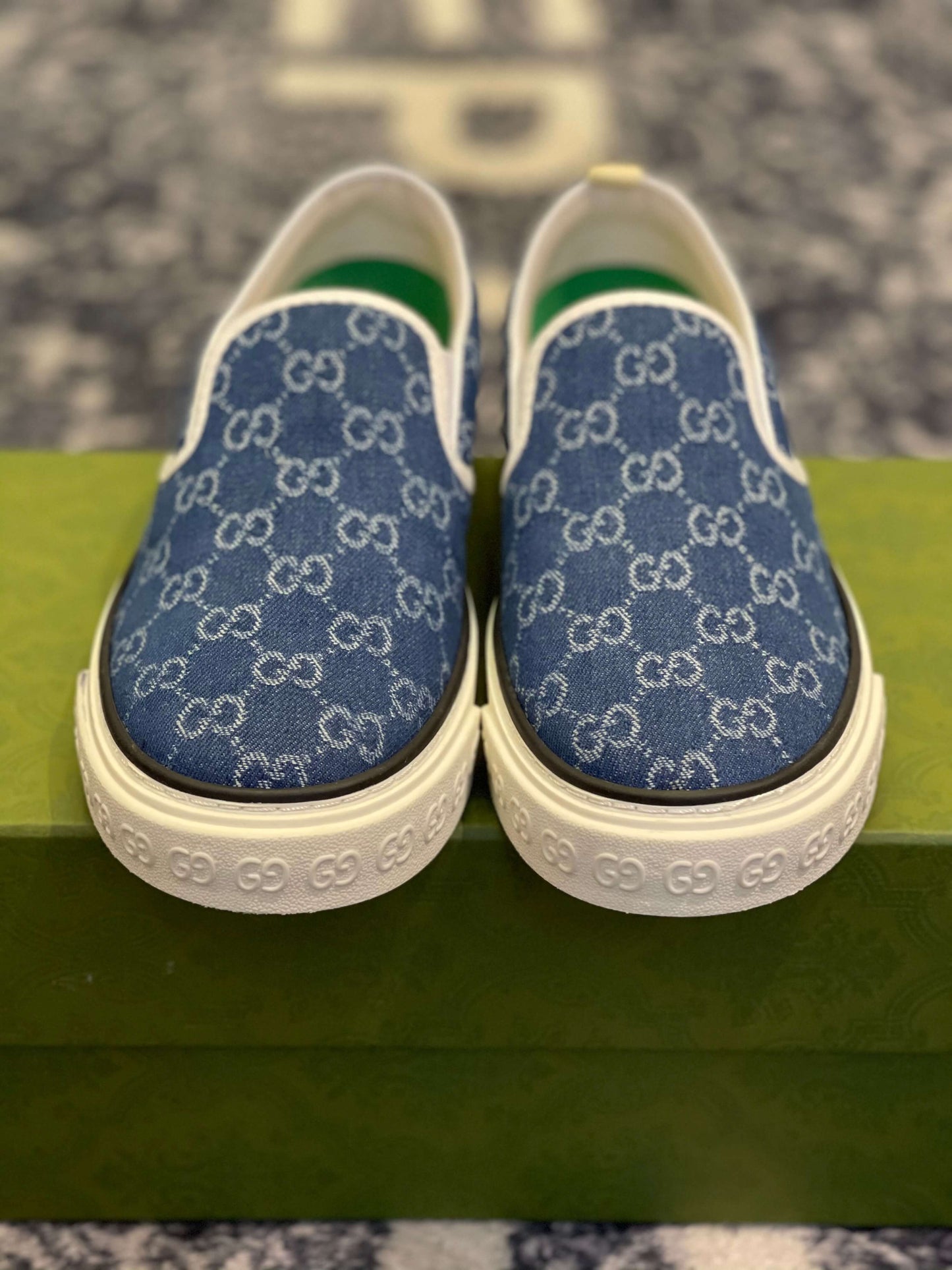 GUCCI Tennis 1977 Denim Slip On Sneakers