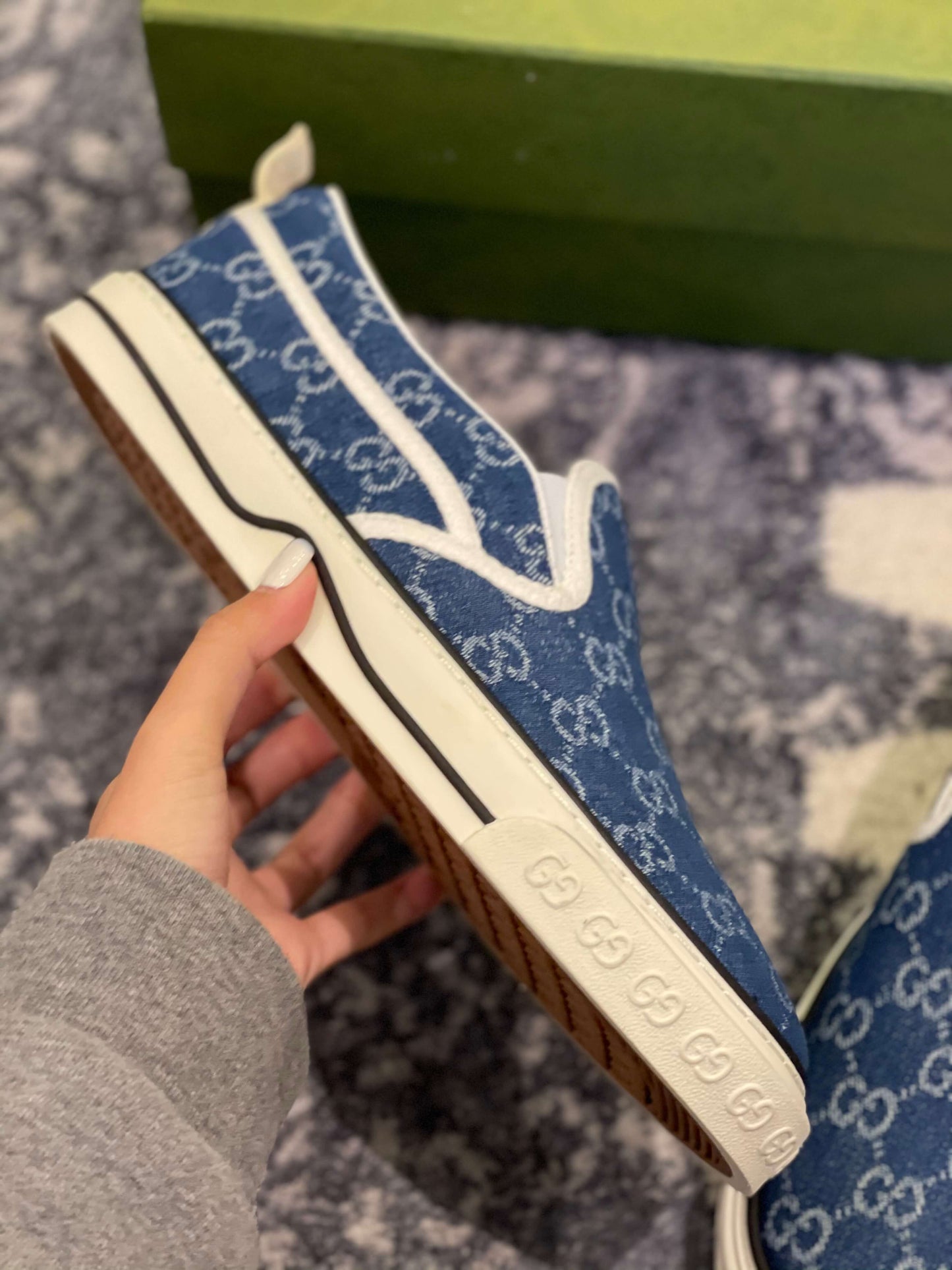 GUCCI Tennis 1977 Denim Slip On Sneakers