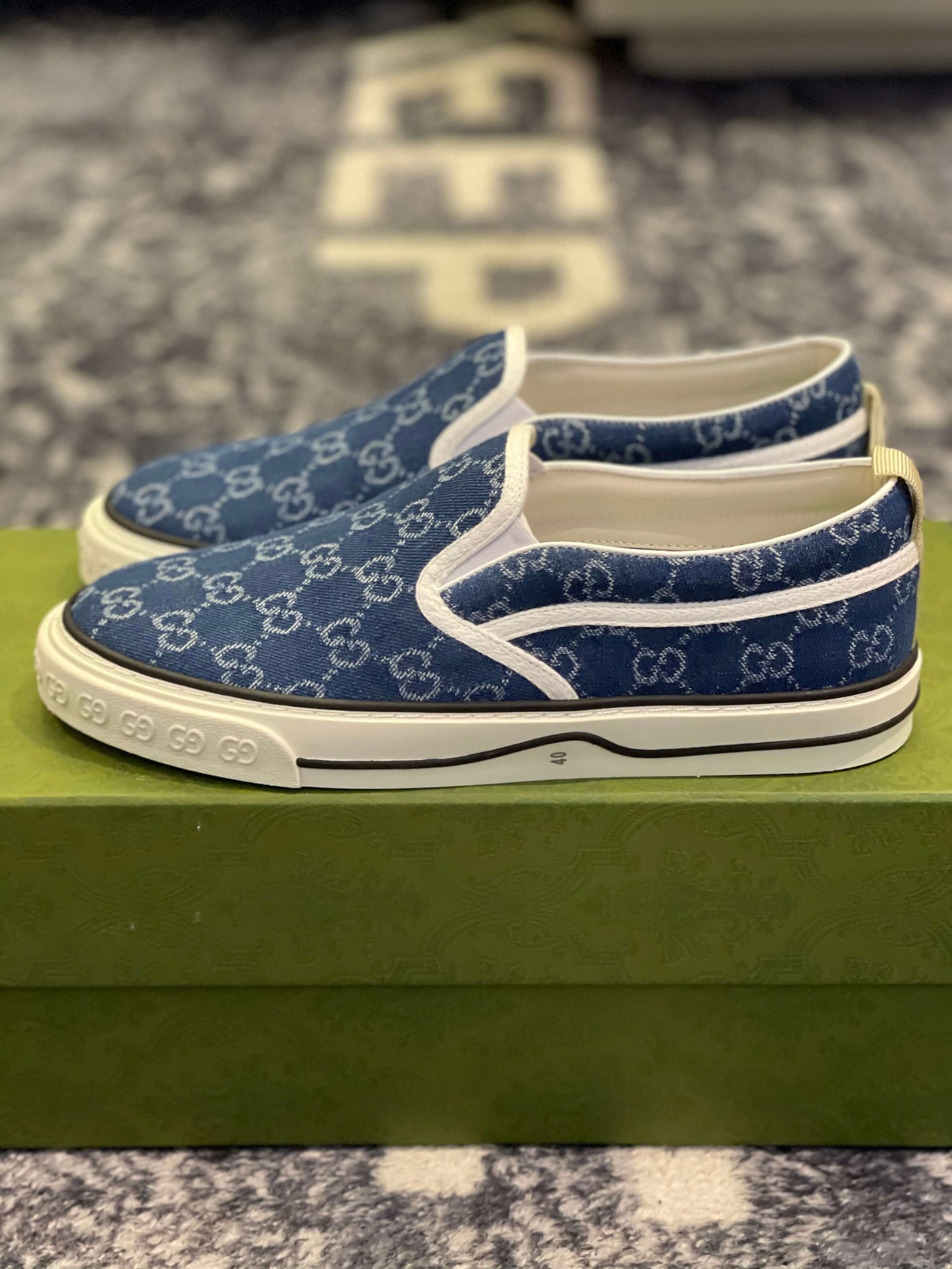 GUCCI Tennis 1977 Denim Slip On Sneakers