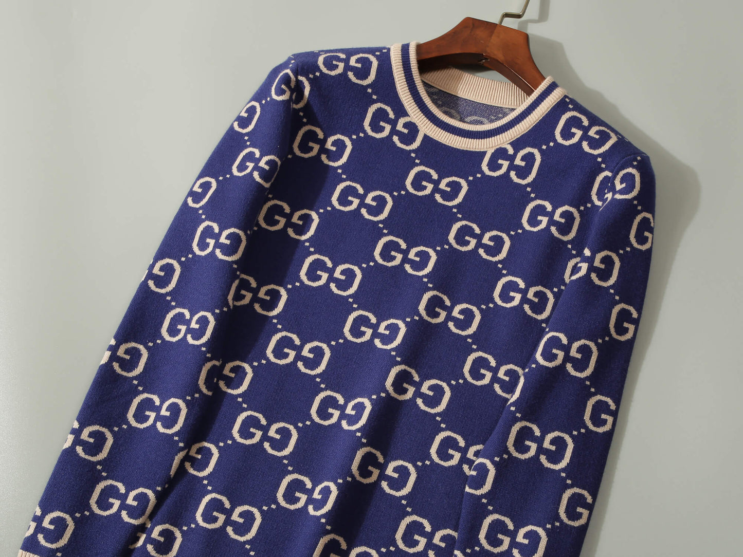 Gucci GG Jacquard Blue Wool Sweater