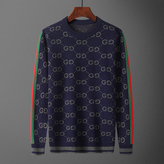 Gucci GG Jacquard Navy Blue Wool Sweater