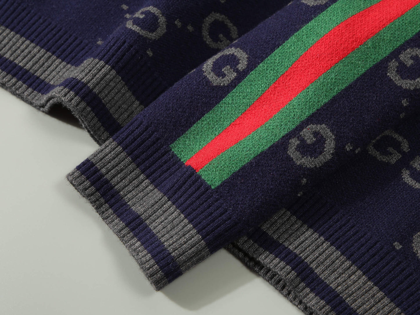 Gucci GG Jacquard Navy Blue Wool Sweater