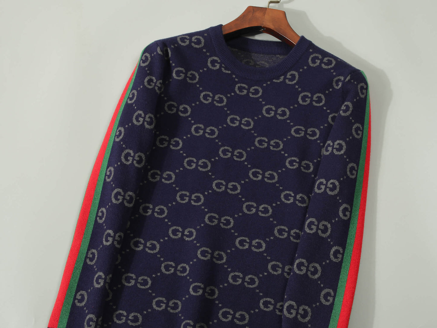 Gucci GG Jacquard Navy Blue Wool Sweater