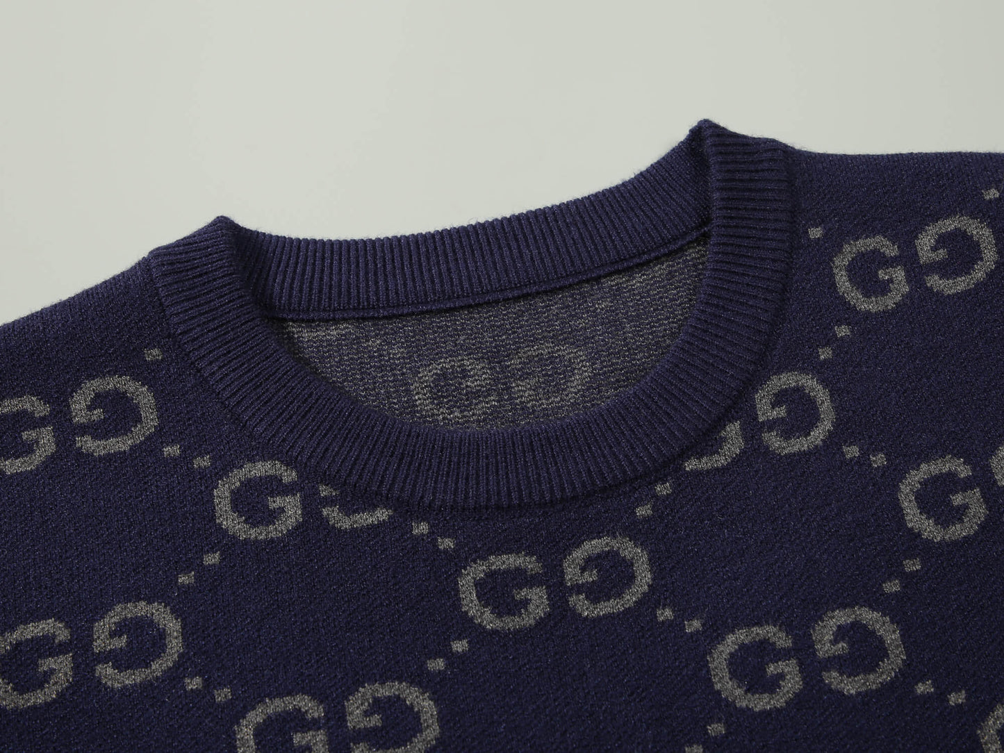 Gucci GG Jacquard Navy Blue Wool Sweater