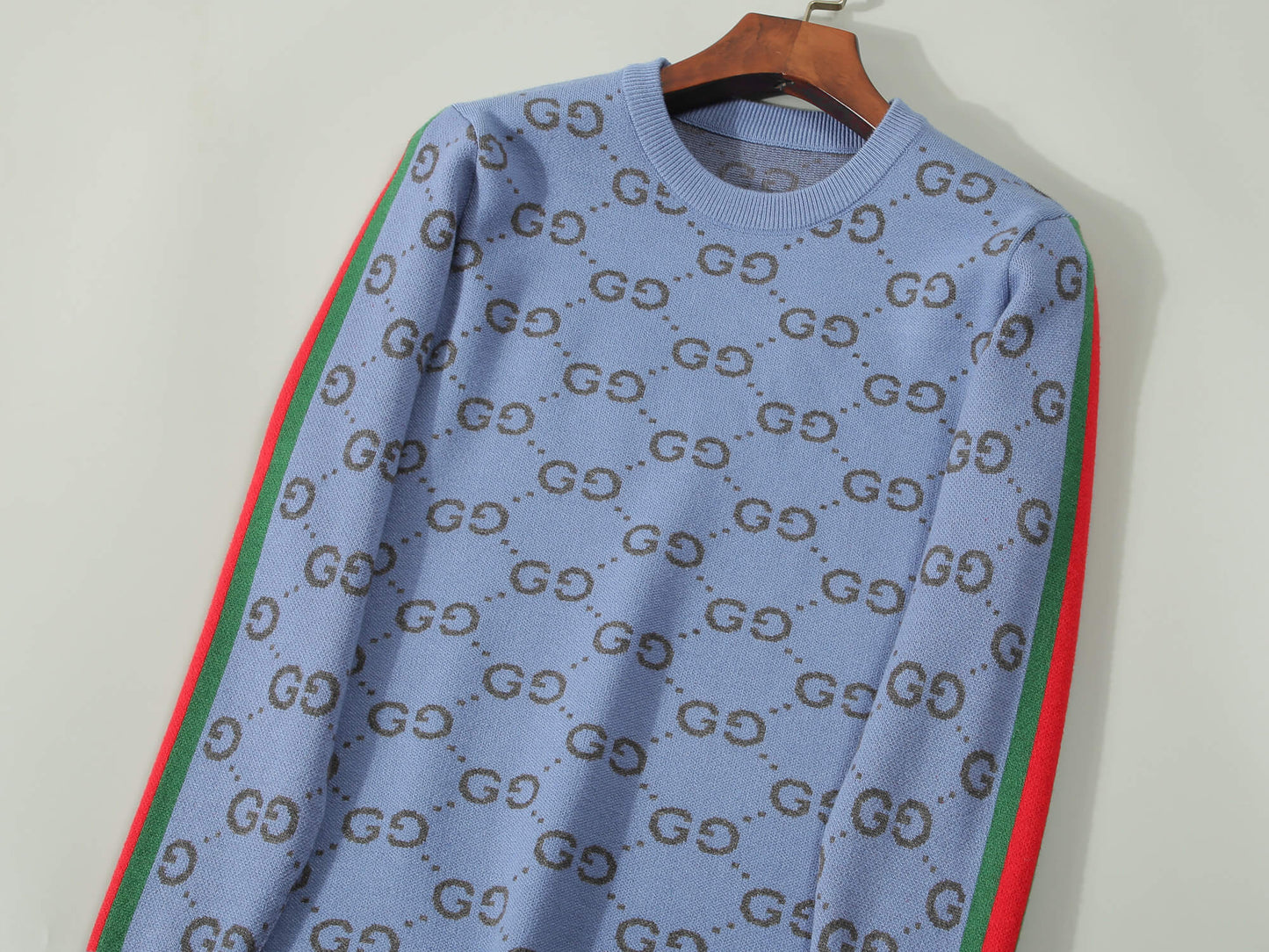 Gucci GG Jacquard Soft Blue Wool Sweater