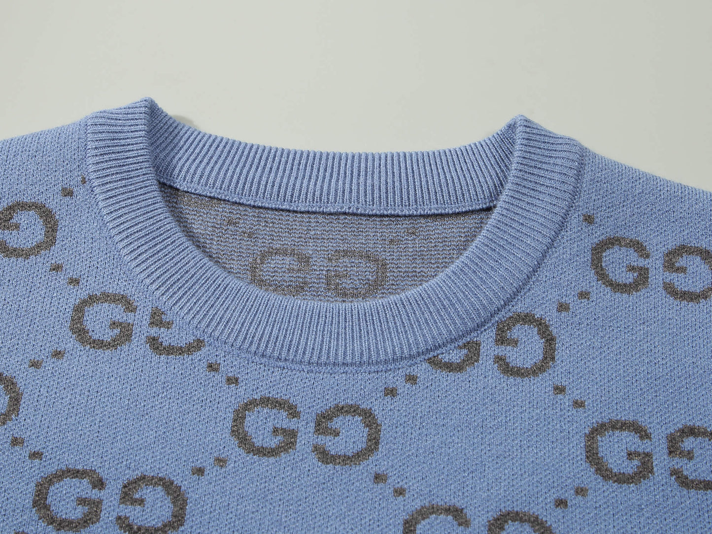 Gucci GG Jacquard Soft Blue Wool Sweater