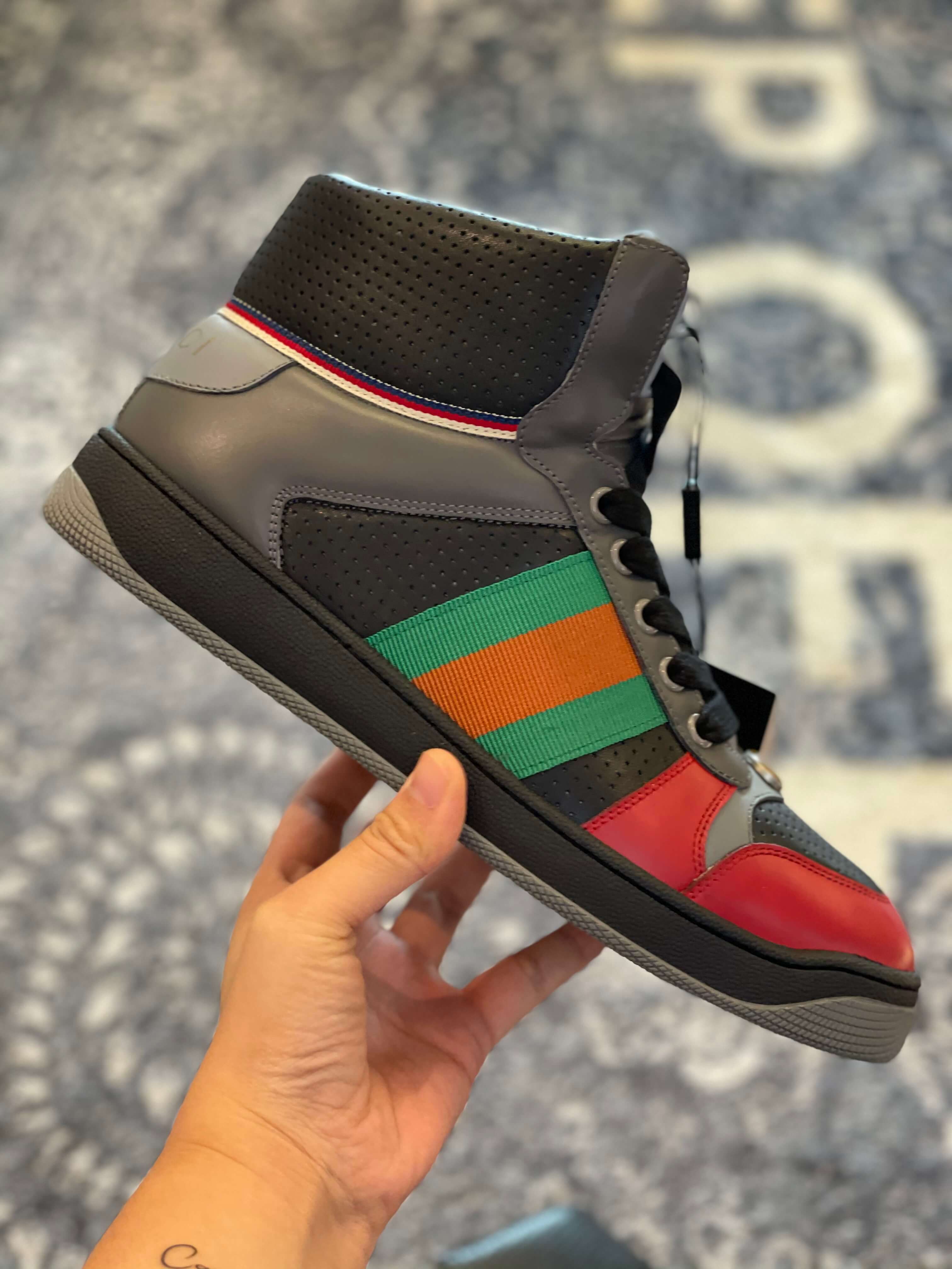 Gucci Screener High Top Sneakers Light Hibiscus Red HolloMen