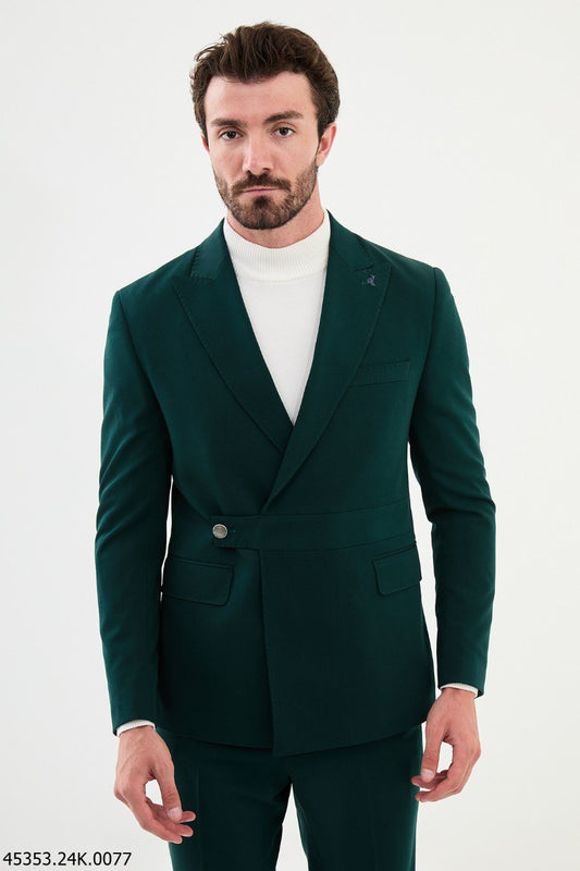 HolloMen Deep Green Modern Fit Single-Breasted Suit.