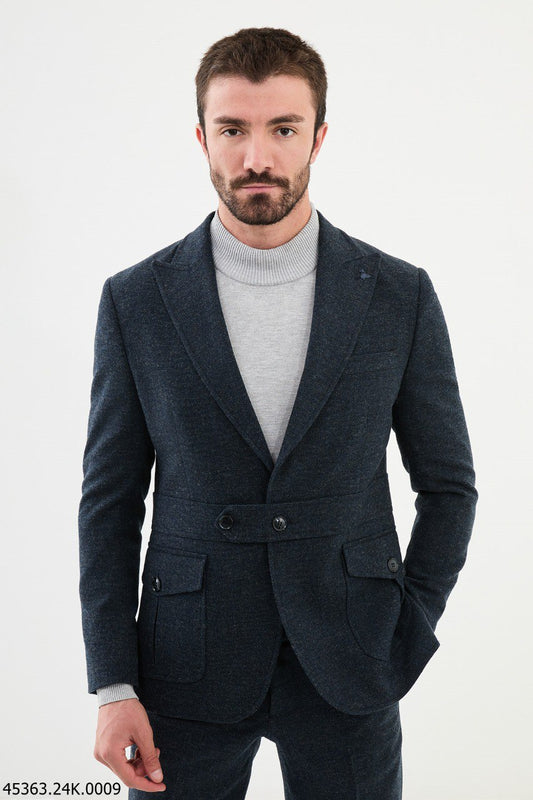 HolloMen Navy Blue Single-breasted Men's Suit.