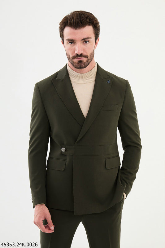 HolloMen Olive Green Single-Breasted Suit.