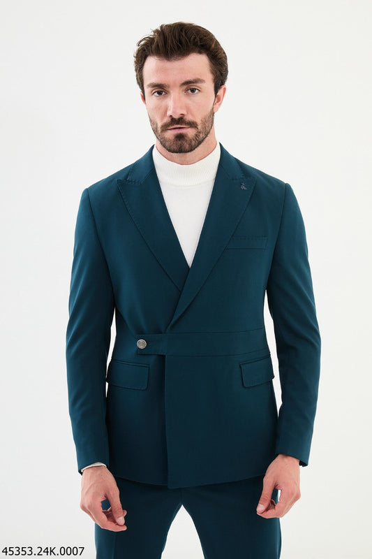 HolloMen Teal Green Single-Breasted Suit.